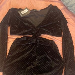 PLT Black Velvet Glitter Cut Out Bodycon Dress